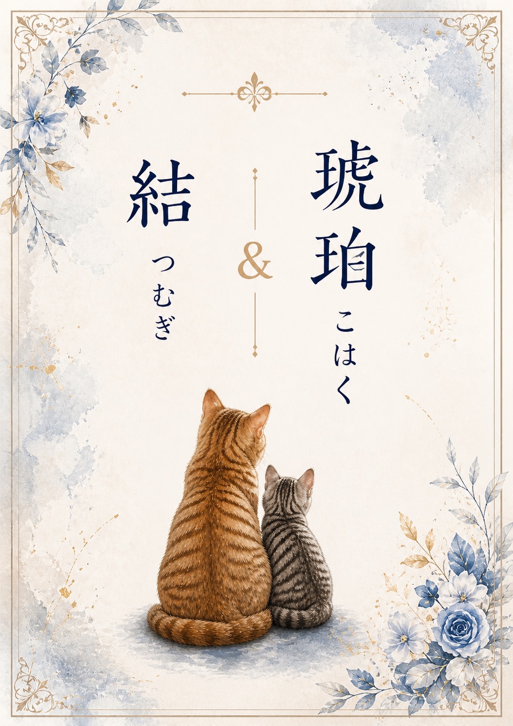 つむぎと琥珀が仲良く寄り添うイラスト